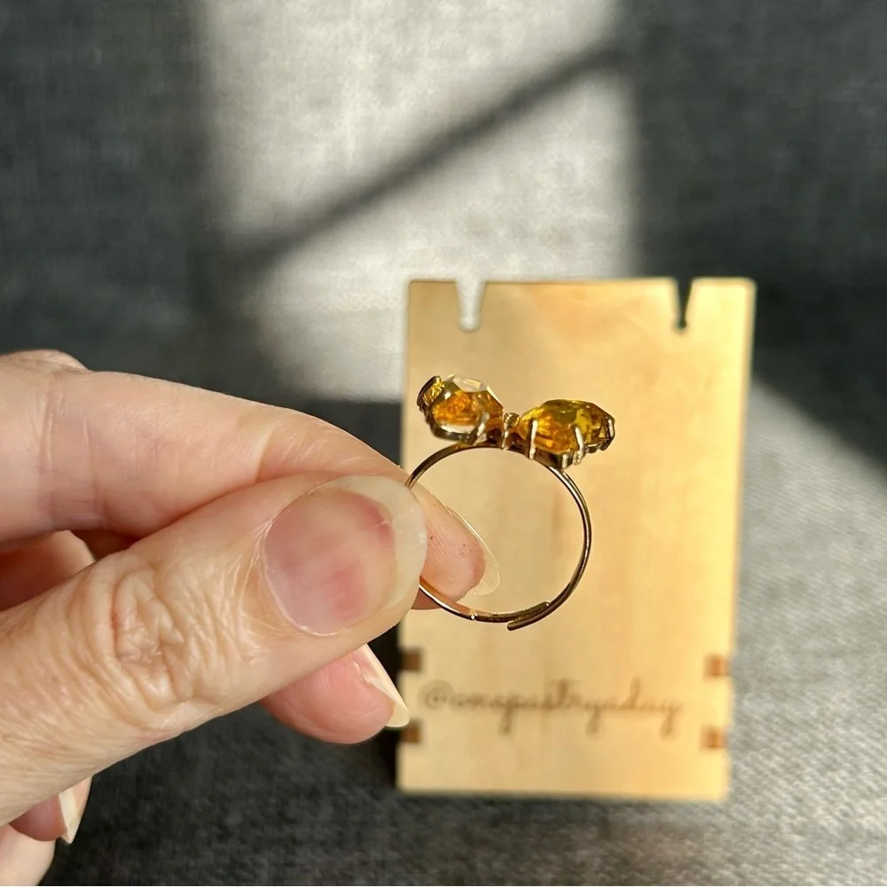 Pretty YELLOW Butterfly Gemstone Fashion Ring, Gold, Adjustable